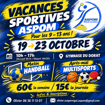 Ouverture inscription vacances sportives de la Toussaint